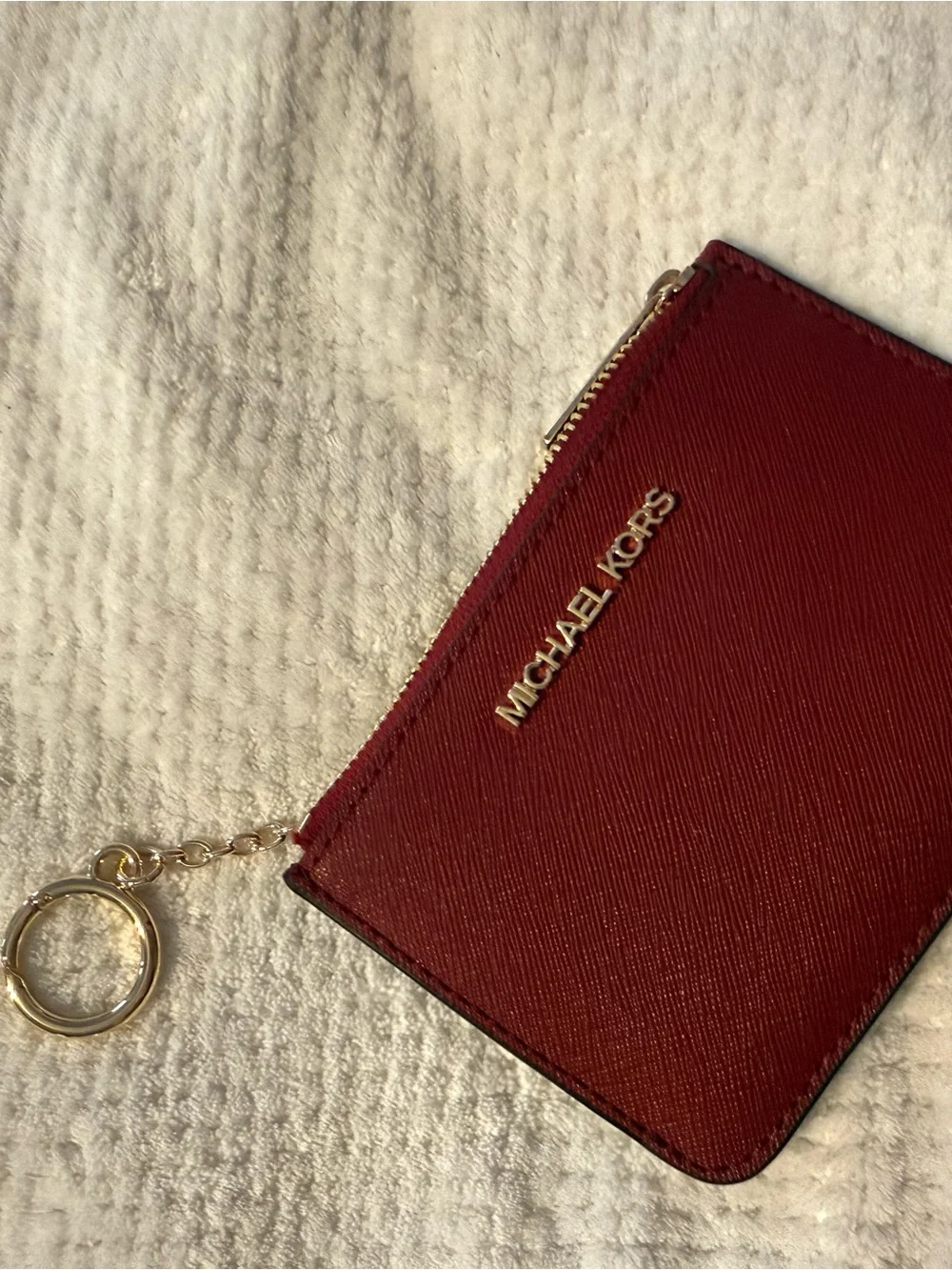 Michael Kors Burgundy Card Holder with Gold Hardware